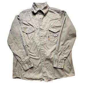 Rasco FR Flame Resistant Shirt Mens Large Khaki FR1003KH Workwear Pearl Snap